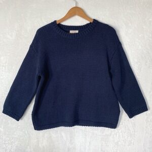 LOFT Outlet Navy Blue Knit Sweater‎ Pullover Crew Neck Casual Capsule Wardrobe L